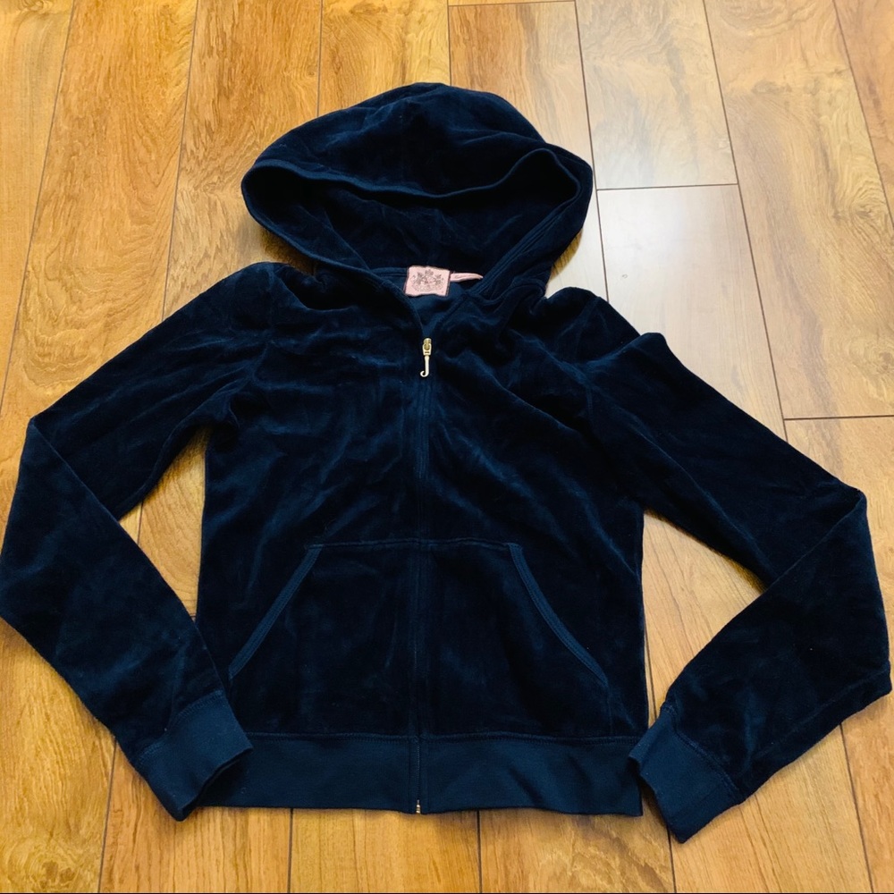 JUICY COUTURE NAVY BLUE TRACK HOODIE POCKETS SZ S